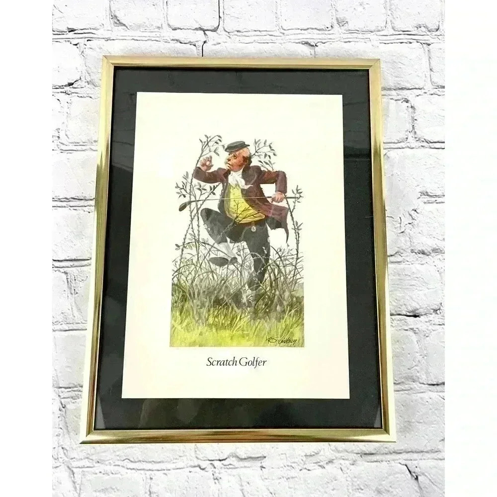 VTG Scratch Golfer Framed Print By R.S. Lindsay Matted‎ 9.25 X 12.5" Wall Decor